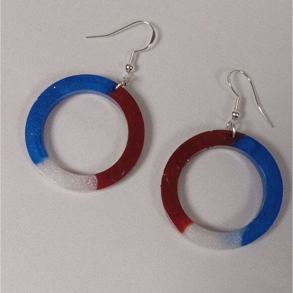 CLEARANCE Red, white and blue resin circle earrings - Picture 4 of 6
